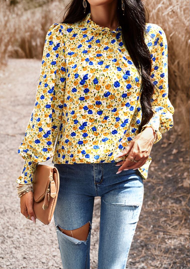 Blusa de manga larga con puños fruncidos