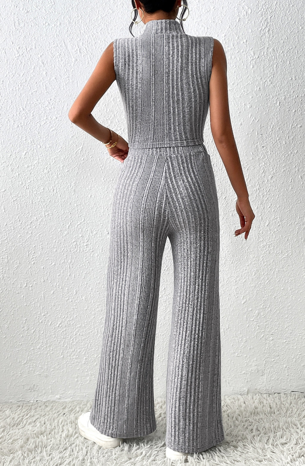 Conjunto de top y pantalón de punto texturizado