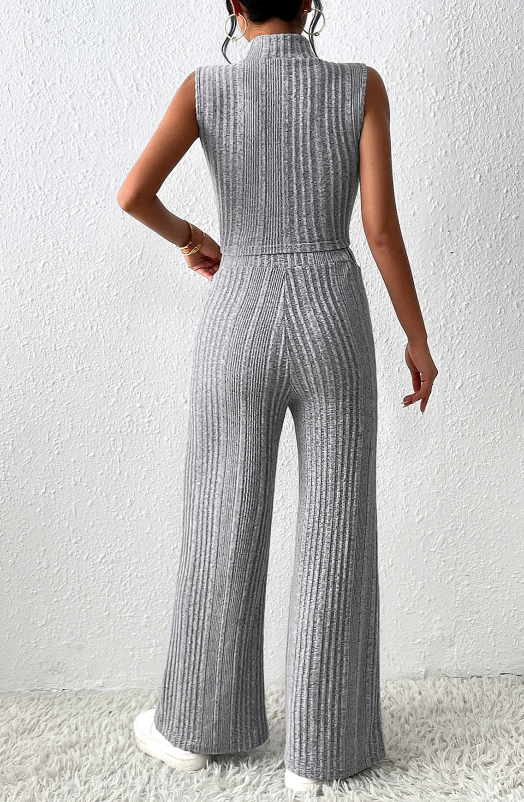 Conjunto de top y pantalón de punto texturizado