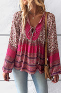 Double Tie V Neck Boho Blouse