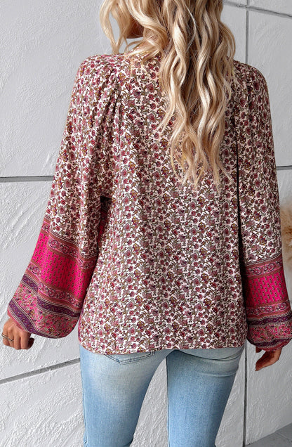Double Tie V Neck Boho Blouse