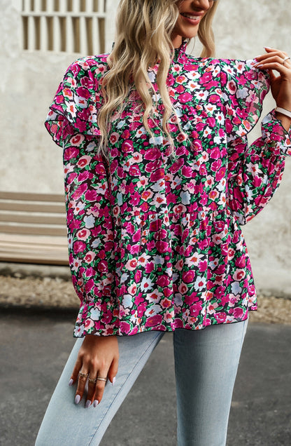 Leopard Print Ruffle Shoulder Blouse