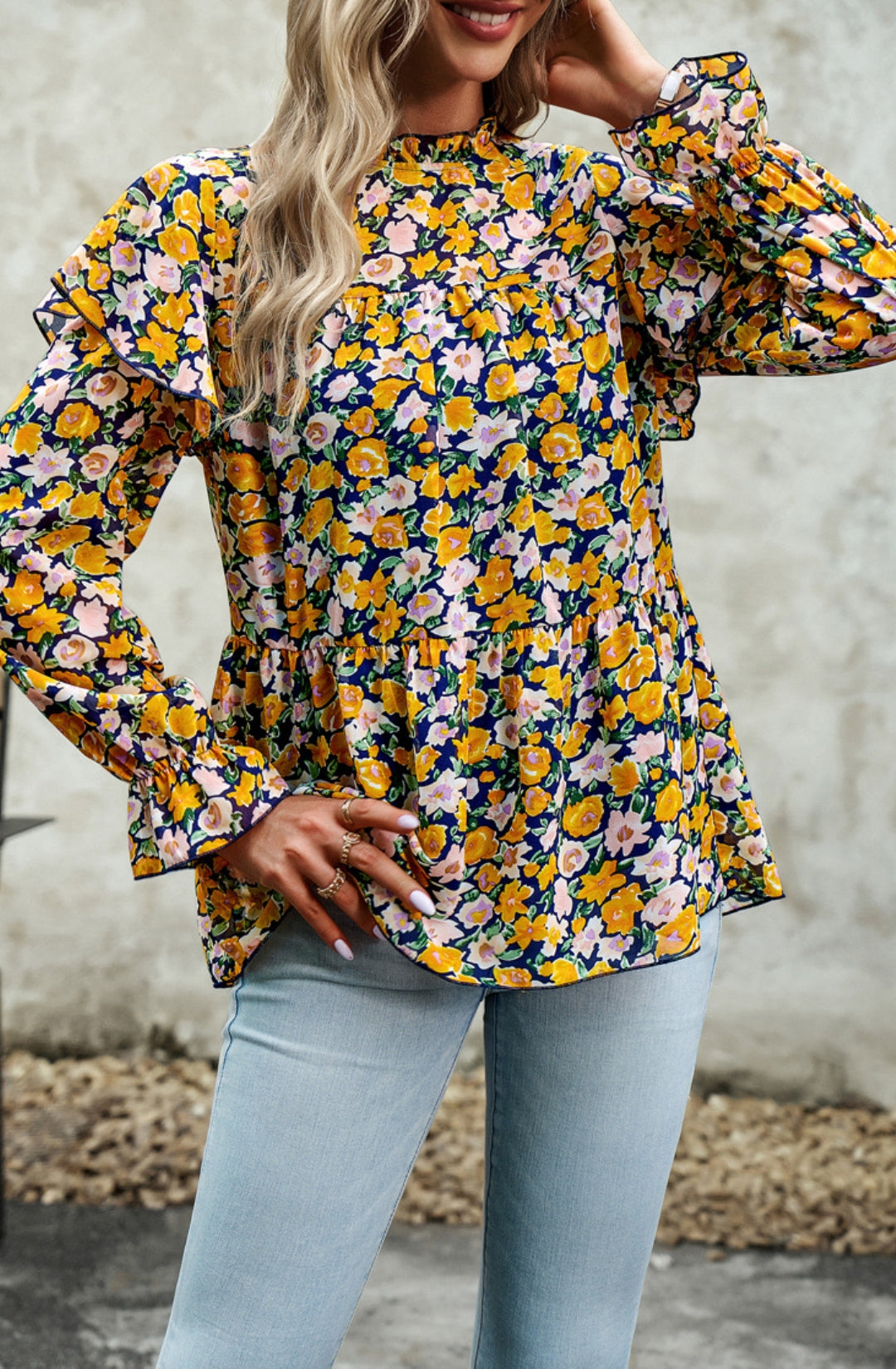 Leopard Print Ruffle Shoulder Blouse