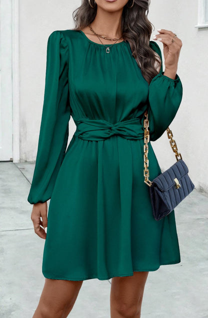 Pleated Detail Twist Waist Dress