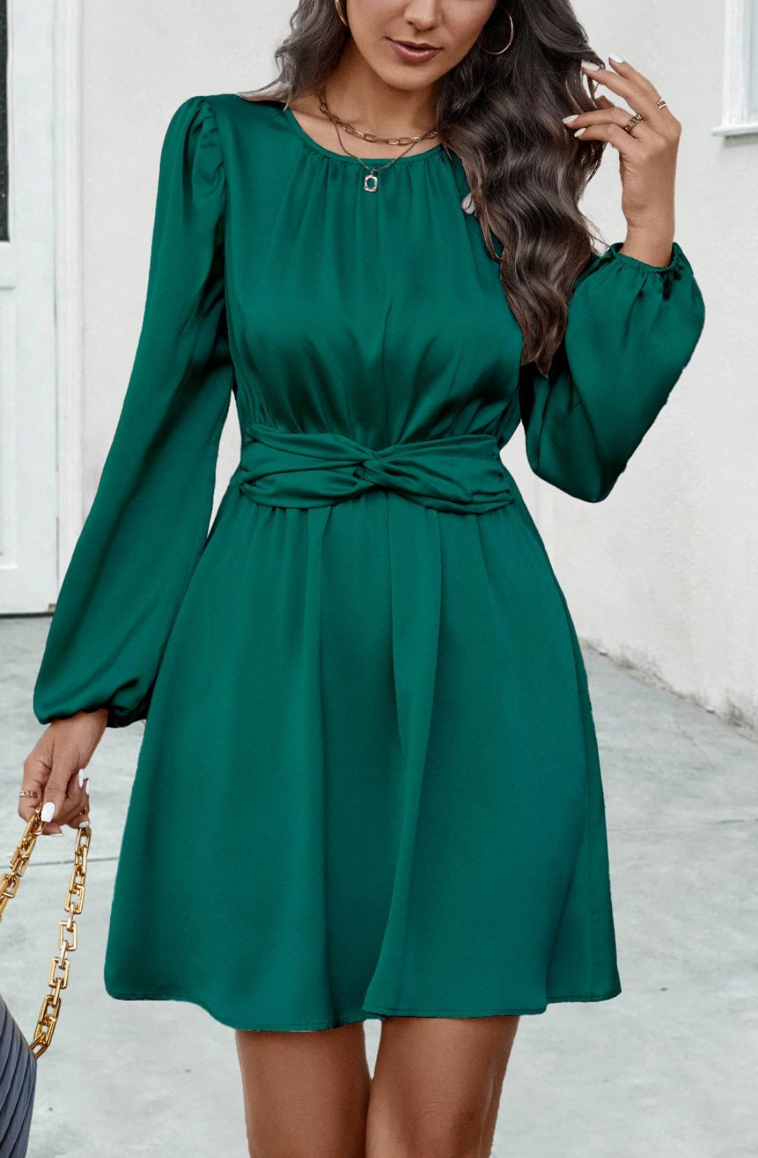 Pleated Detail Twist Waist Dress
