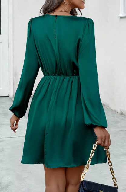 Pleated Detail Twist Waist Dress