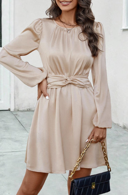 Pleated Detail Twist Waist Dress