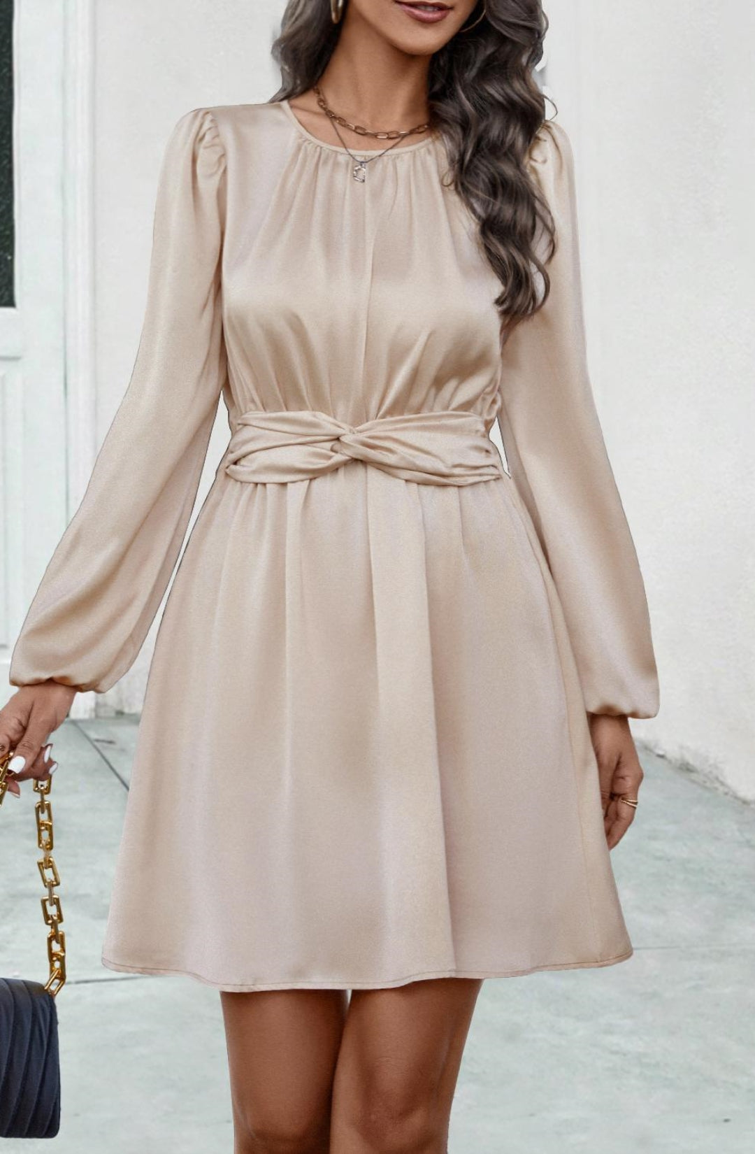 Pleated Detail Twist Waist Dress