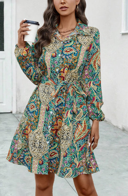 Paisley Print Button Down Shirt Dress