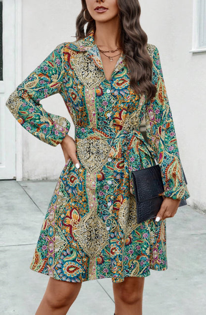 Paisley Print Button Down Shirt Dress