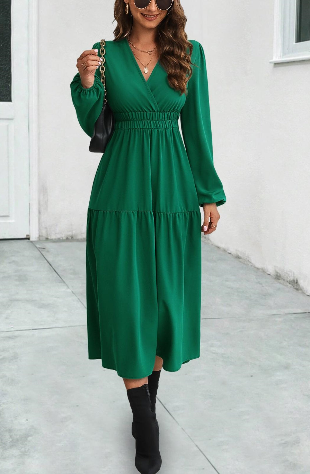 Solid Color Cinched Waist Midi Dress for Women Mid-Calf Length – Anna-Kaci