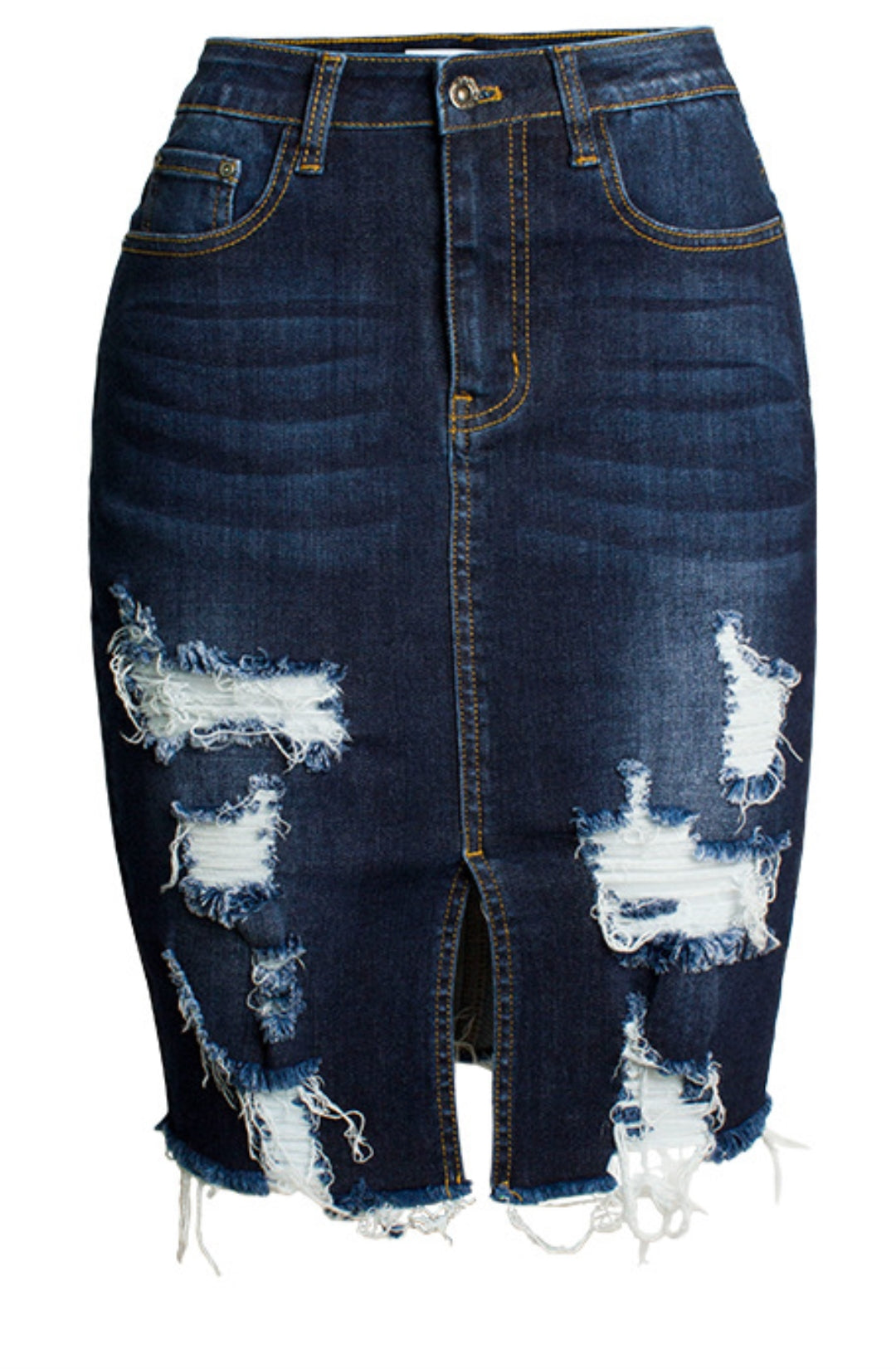 High Waist Distressed Denim Skirt