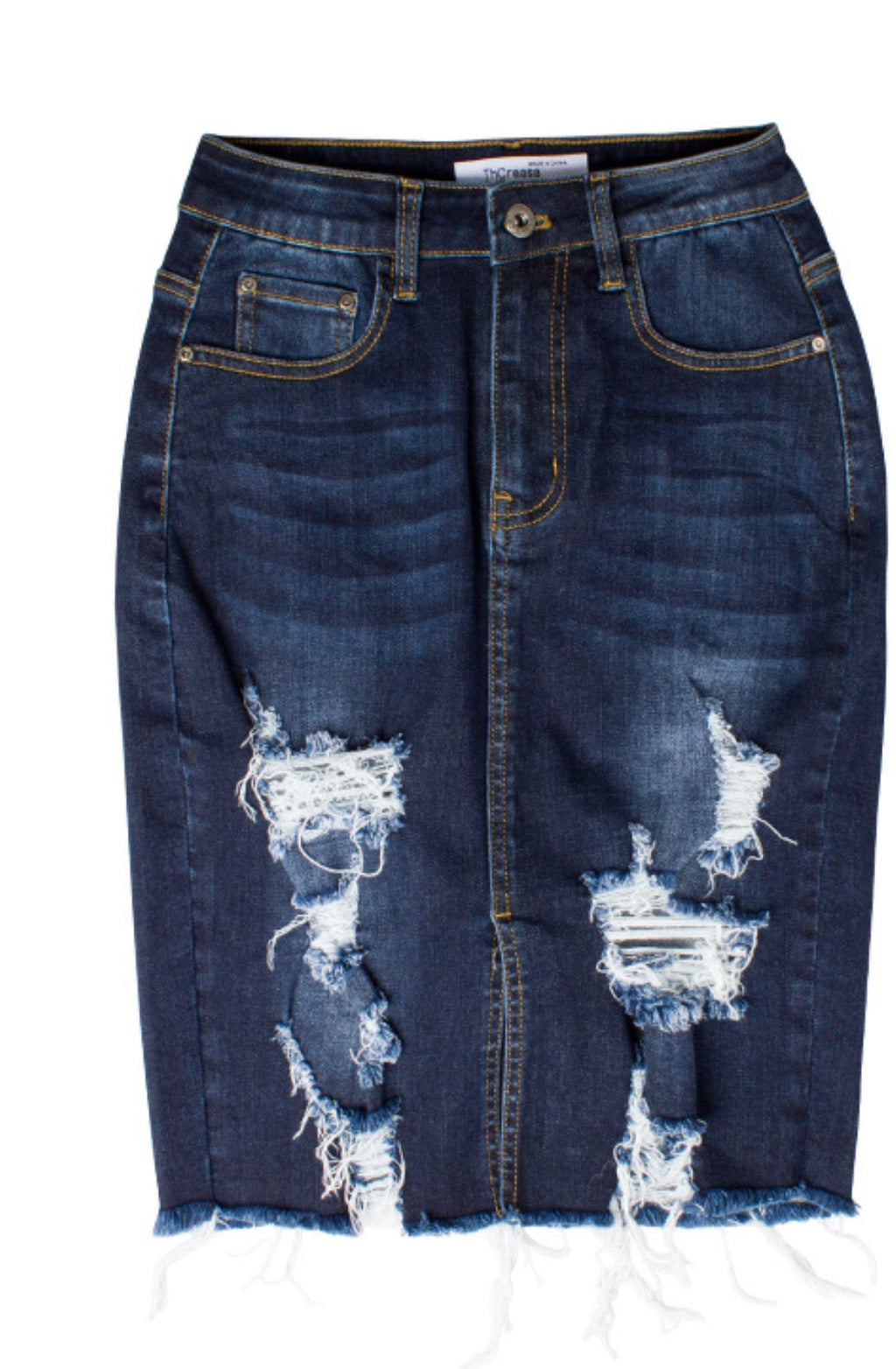 High Waist Distressed Denim Skirt