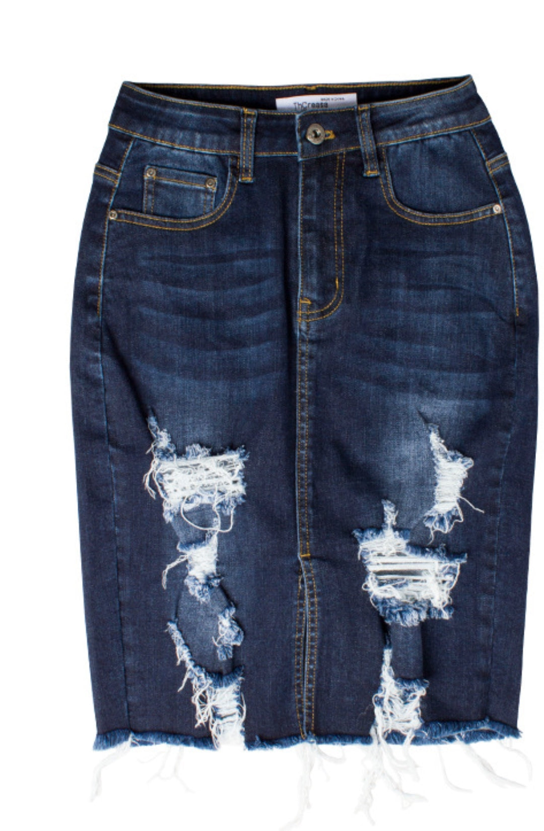 High Waist Distressed Denim Skirt