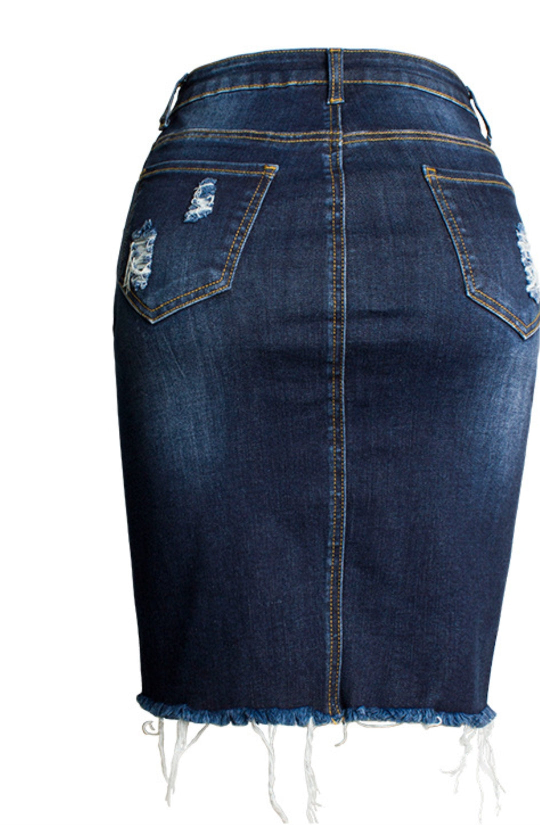 High Waist Distressed Denim Skirt