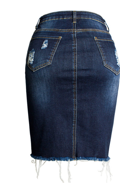 High Waist Distressed Denim Skirt