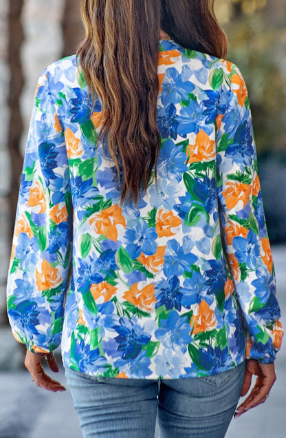 Multicolor Split V Neck Blouse