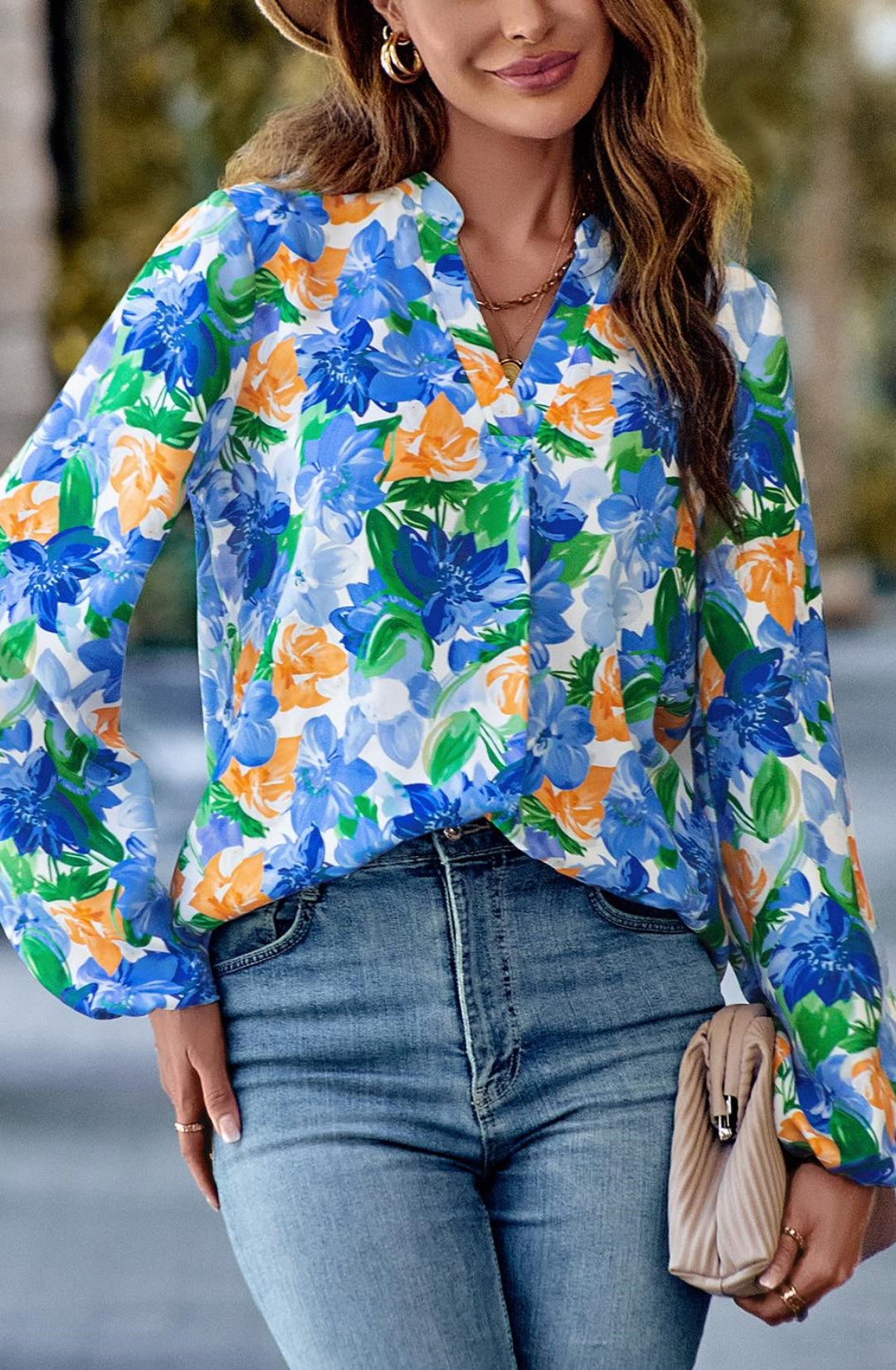 Multicolor Split V Neck Blouse