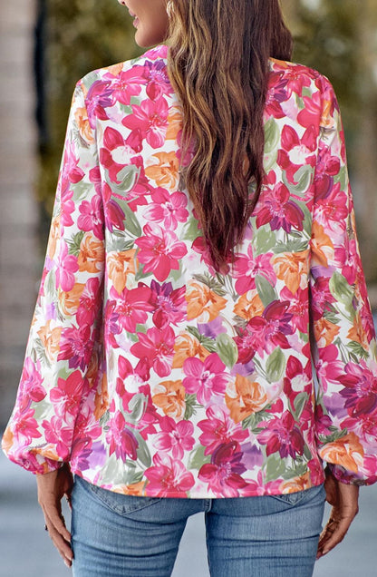 Multicolor Split V Neck Blouse