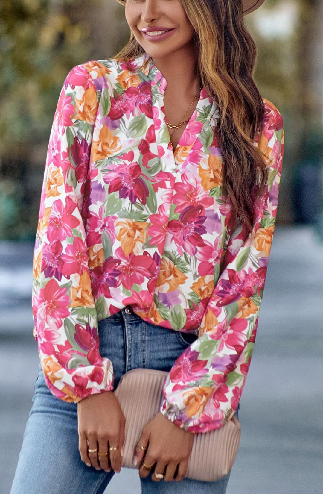 Multicolor Split V Neck Blouse