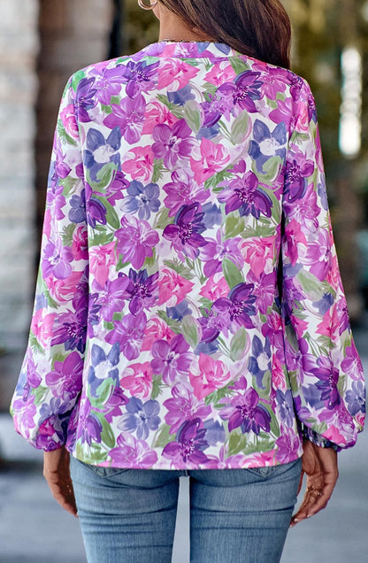 Multicolor Split V Neck Blouse