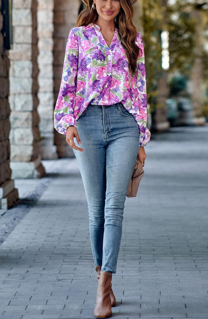 Multicolor Split V Neck Blouse