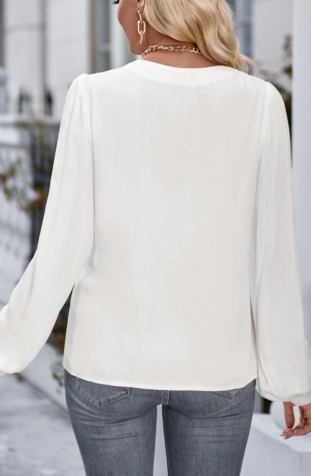 Pleated Detail Bishop Sleeve Blouse
