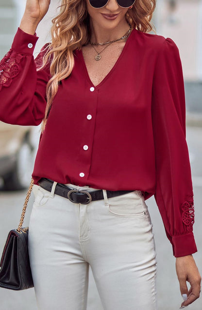Lace Detail V Neck Blouse