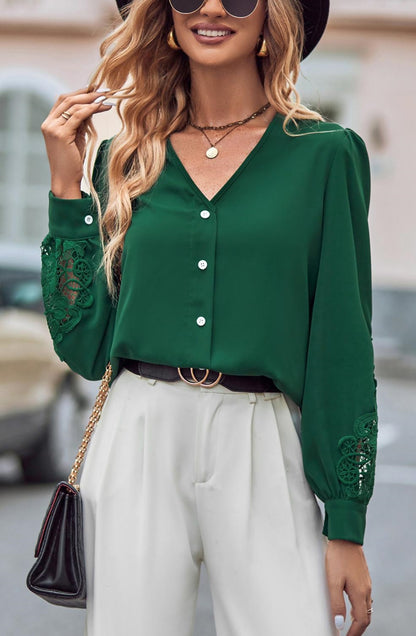 Lace Detail V Neck Blouse