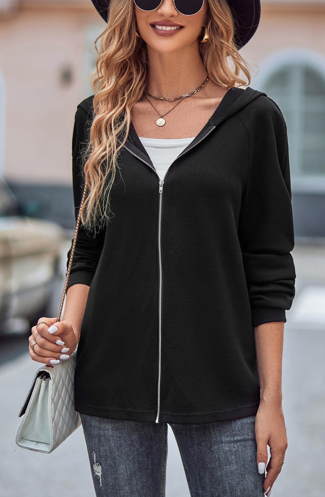 Textured Zip-Up Hooded Jacket