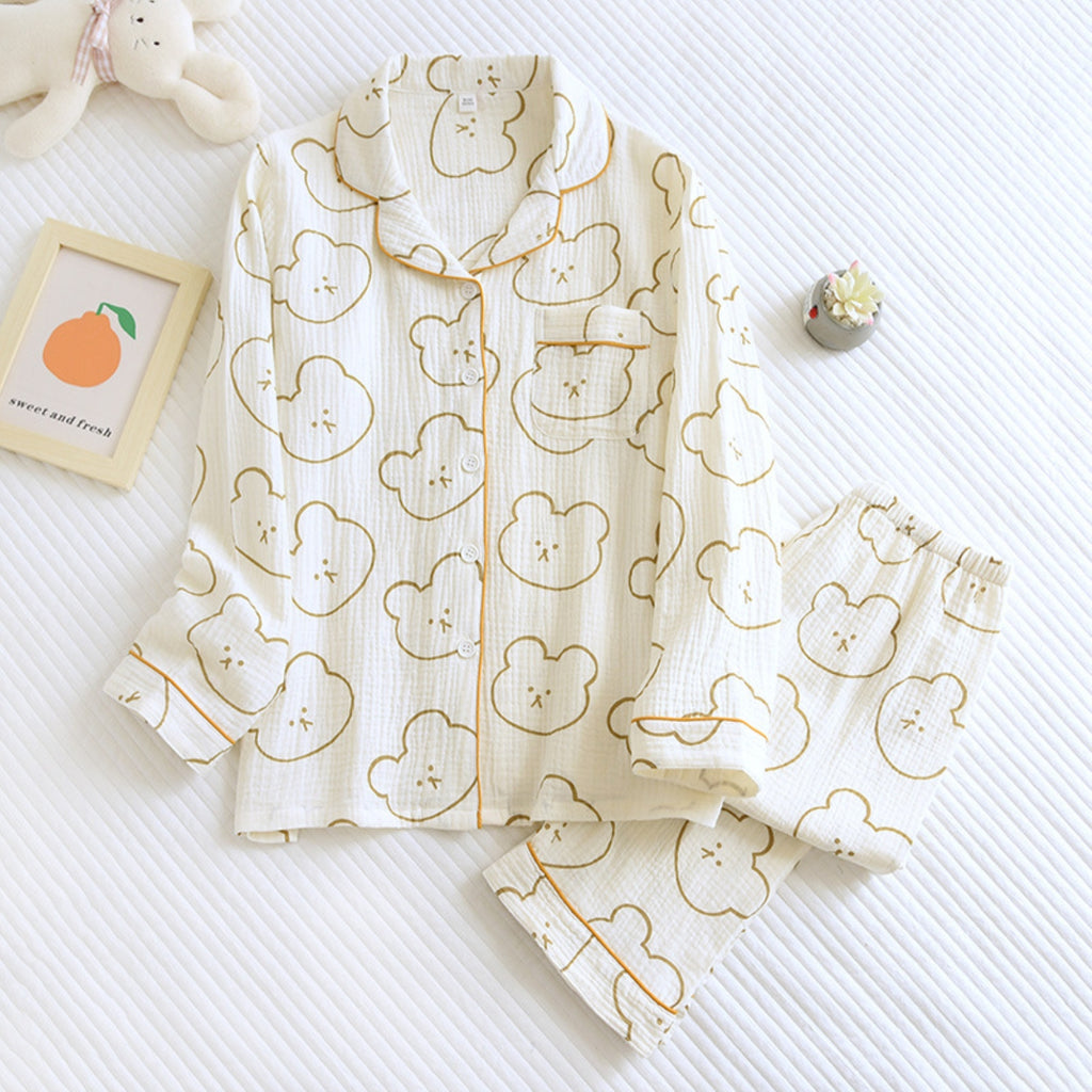 Bear Pattern Textured Pajama Coordinates