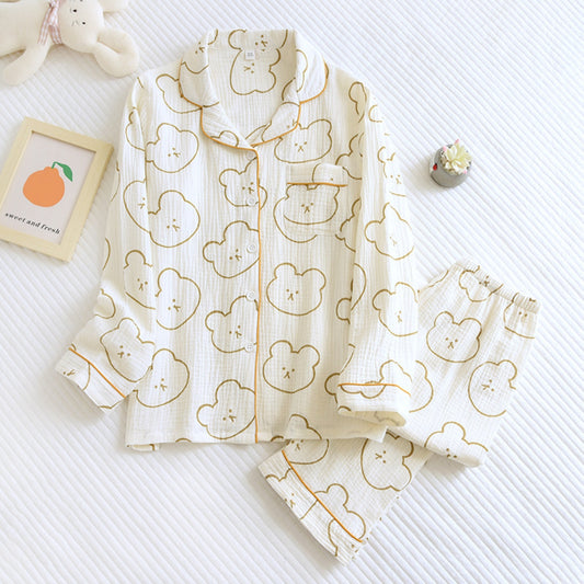 Bear Pattern Textured Pajama Coordinates