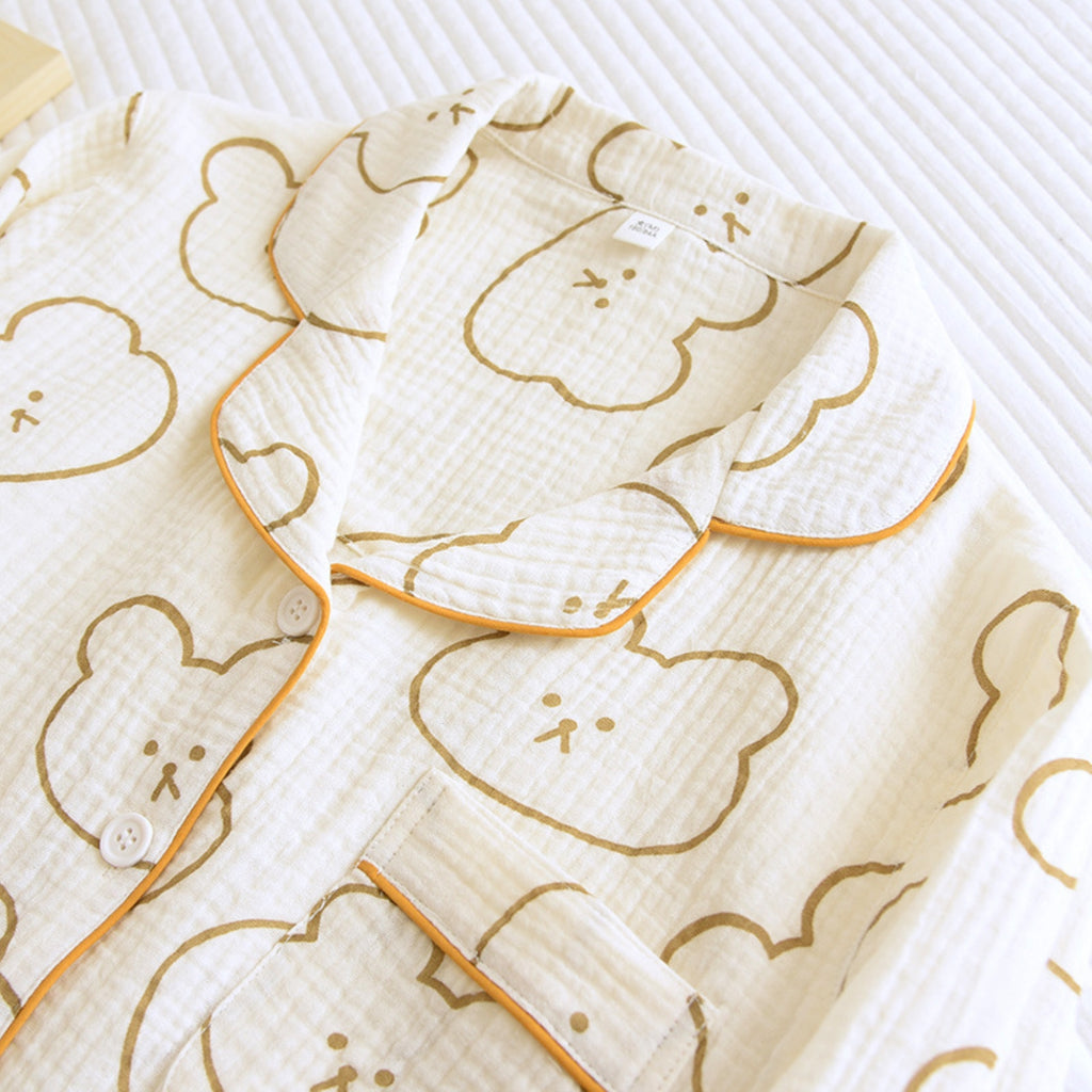 Bear Pattern Textured Pajama Coordinates