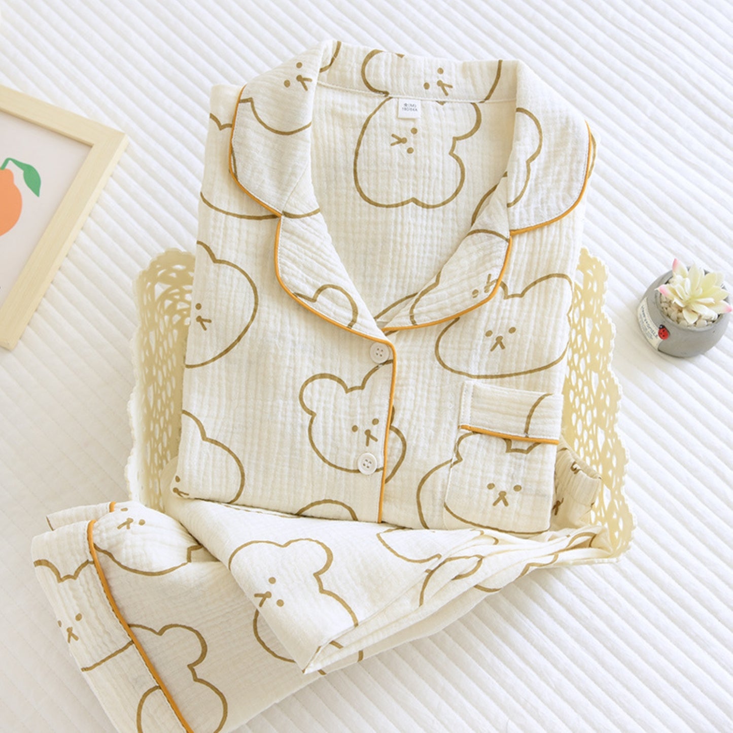 Bear Pattern Textured Pajama Coordinates