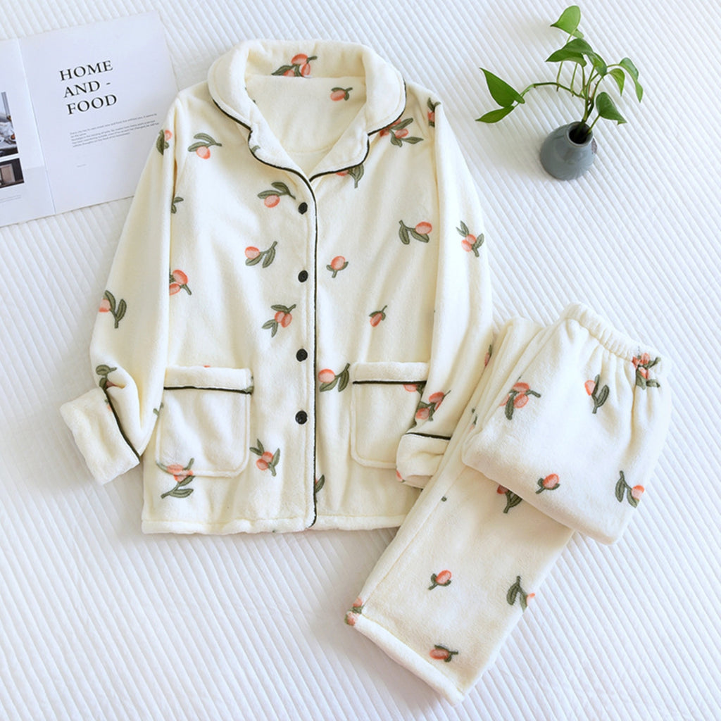 Floral Print Fuzzy Pajama Coordinates