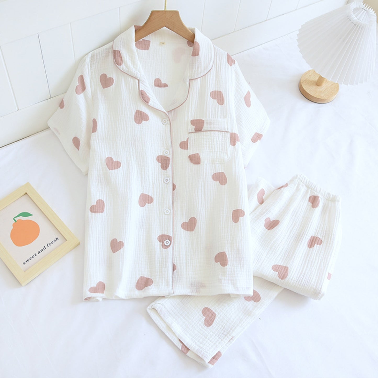 Textured Heart Print Pajama Coordinates