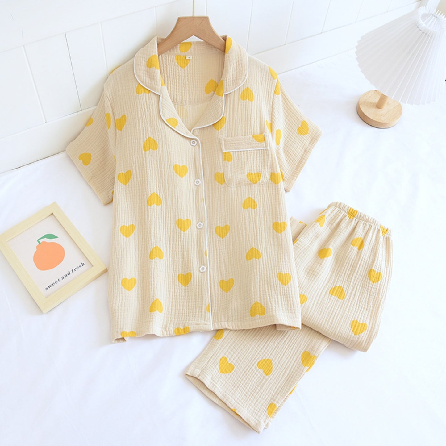 Textured Heart Print Pajama Coordinates
