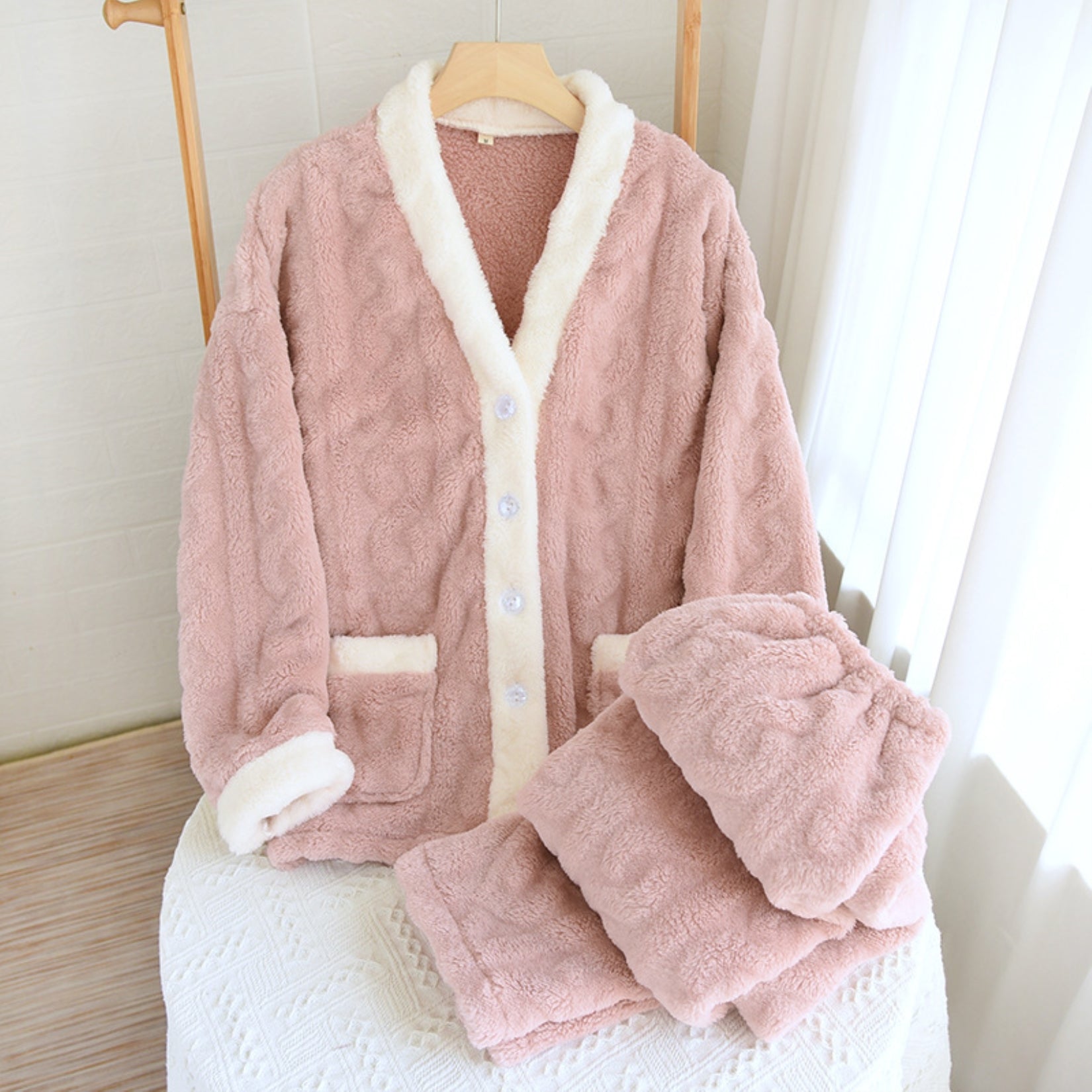 Fuzzy Textured Thick Pajama Coordinates