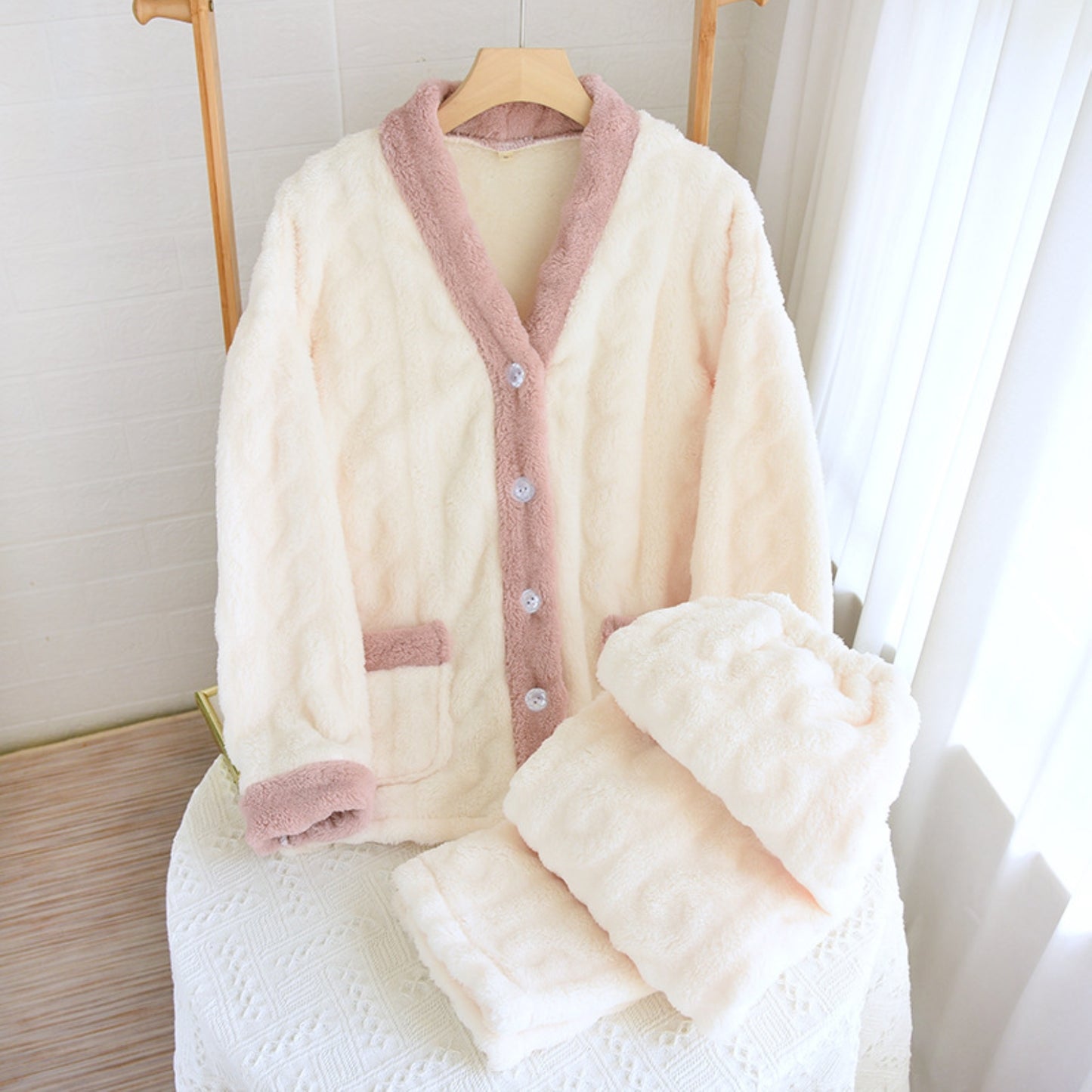 Fuzzy Textured Thick Pajama Coordinates