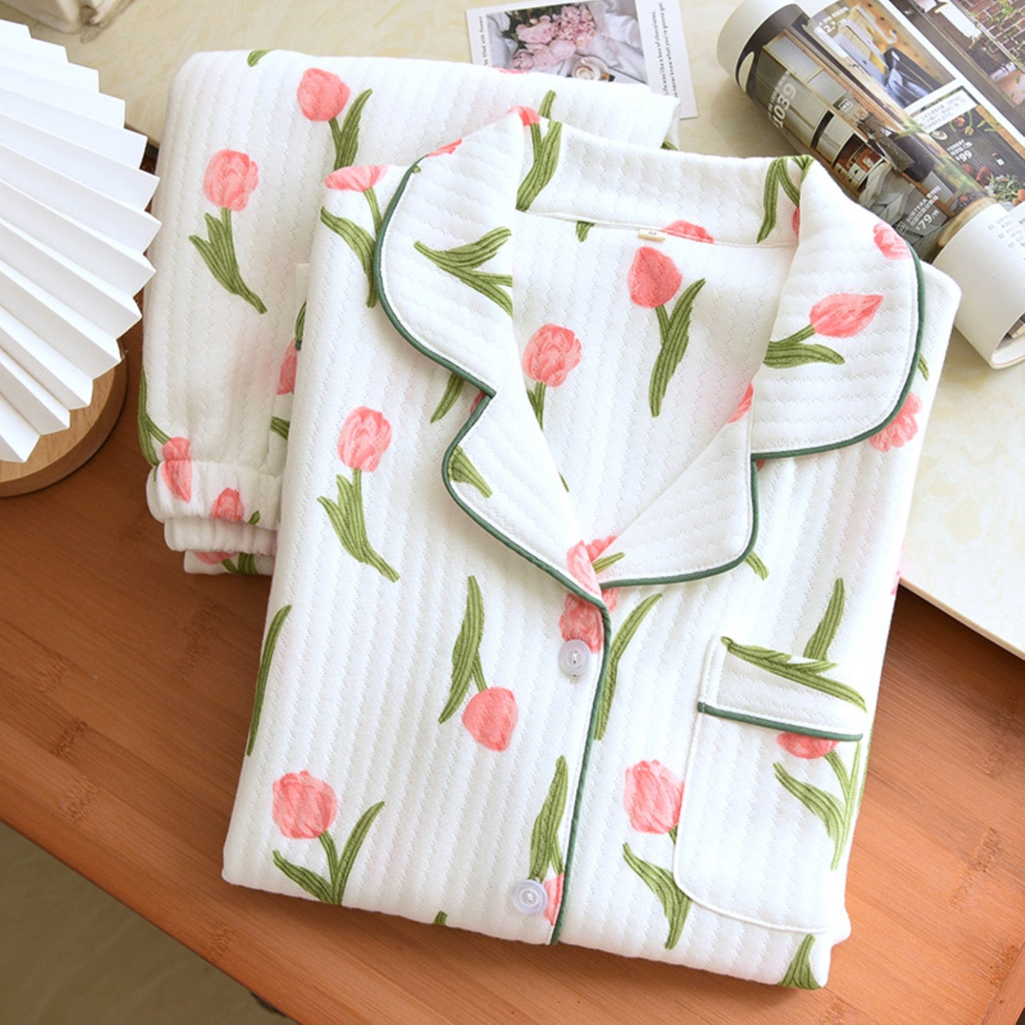 Tulip Print Textured Pajama Coordinates