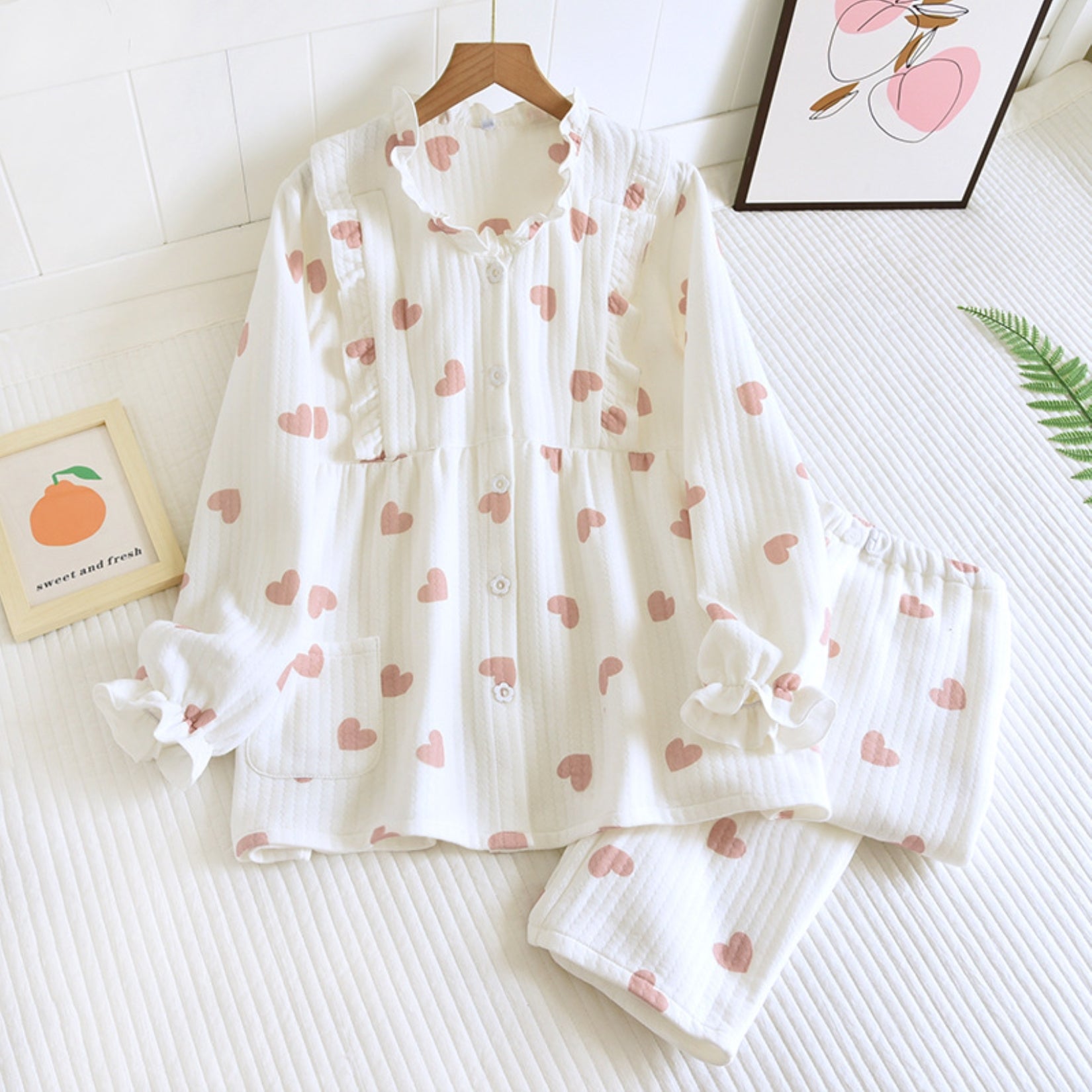 Heart Print Blouse and Pajama Coordinates
