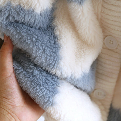 Gingham Pattern Fuzzy Cardigan