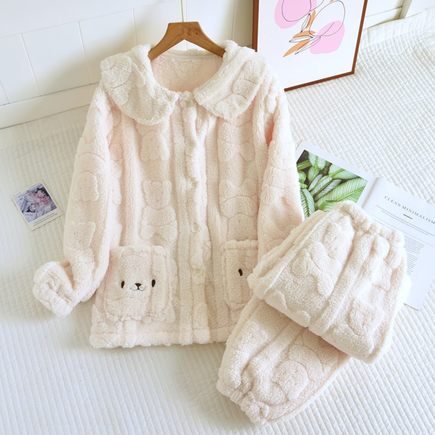 Bear Pattern Fuzzy Lounge Coordinates