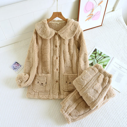 Bear Pattern Fuzzy Lounge Coordinates