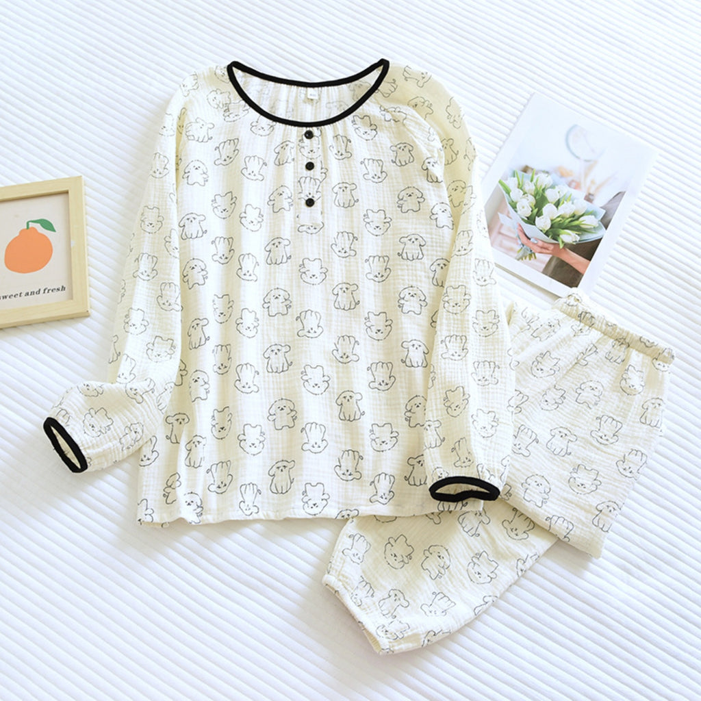 Dog Pattern Textured Pajama Coordinates