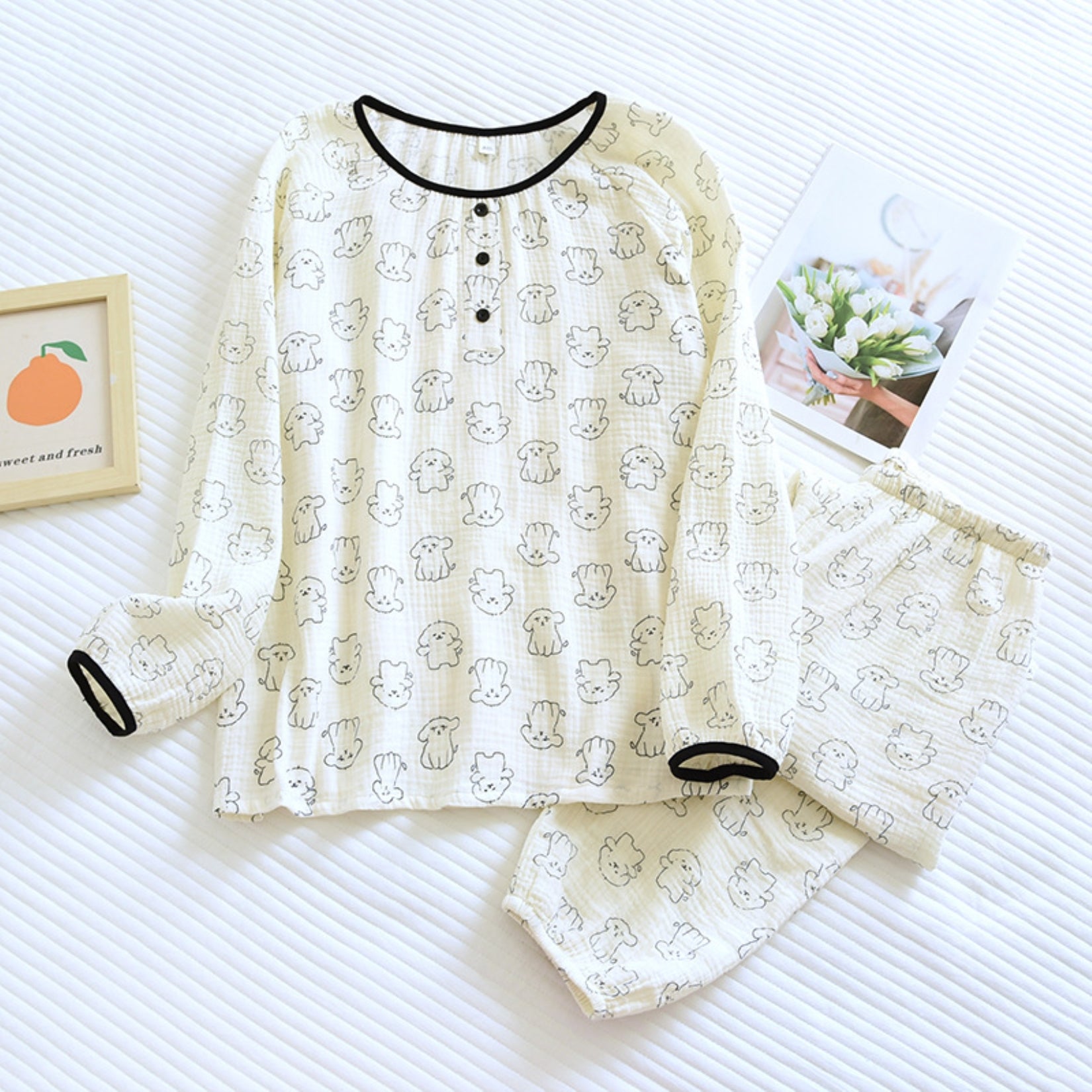 Dog Pattern Textured Pajama Coordinates