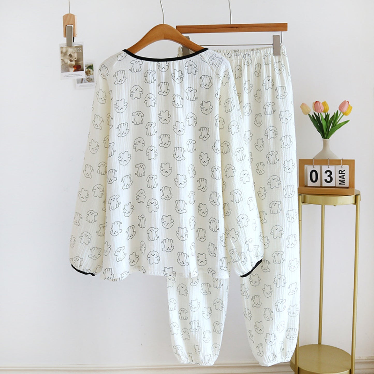 Dog Pattern Textured Pajama Coordinates