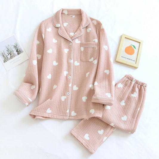 Heart Pattern Textured Pajama Coordinates