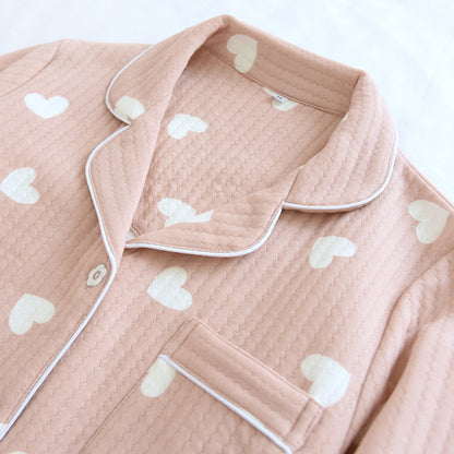 Heart Pattern Textured Pajama Coordinates