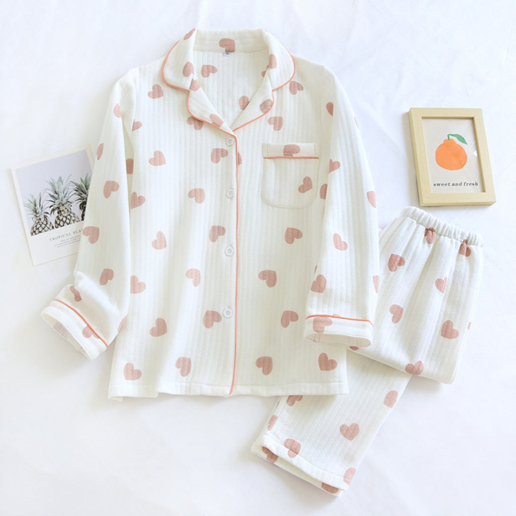 Heart Pattern Textured Pajama Coordinates